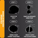 Step-by-step folding instructions for a product on a black background with orange sidebar.
