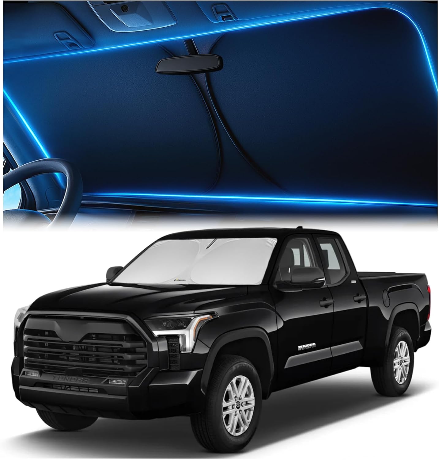 Toyota Tundra windshield sunshade offering full windshield coverage and UV protection