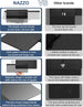 Comparison infographic showing a NAZZO car sun visor versus other brands, highlighting adjustable lens movement, fabric surface durability, magnetic design without zippers, and improved scratch resistance.