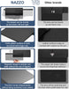Comparison infographic showing a NAZZO car sun visor versus other brands, highlighting adjustable lens movement, fabric surface durability, magnetic design without zippers, and improved scratch resistance.