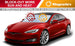 Red car with a sunshade featuring Magnelex branding and text about blocking sun and heat.