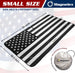 Small size Magnelex windshield sunshade with black and white American flag design, showing product dimensions and included storage pouch.