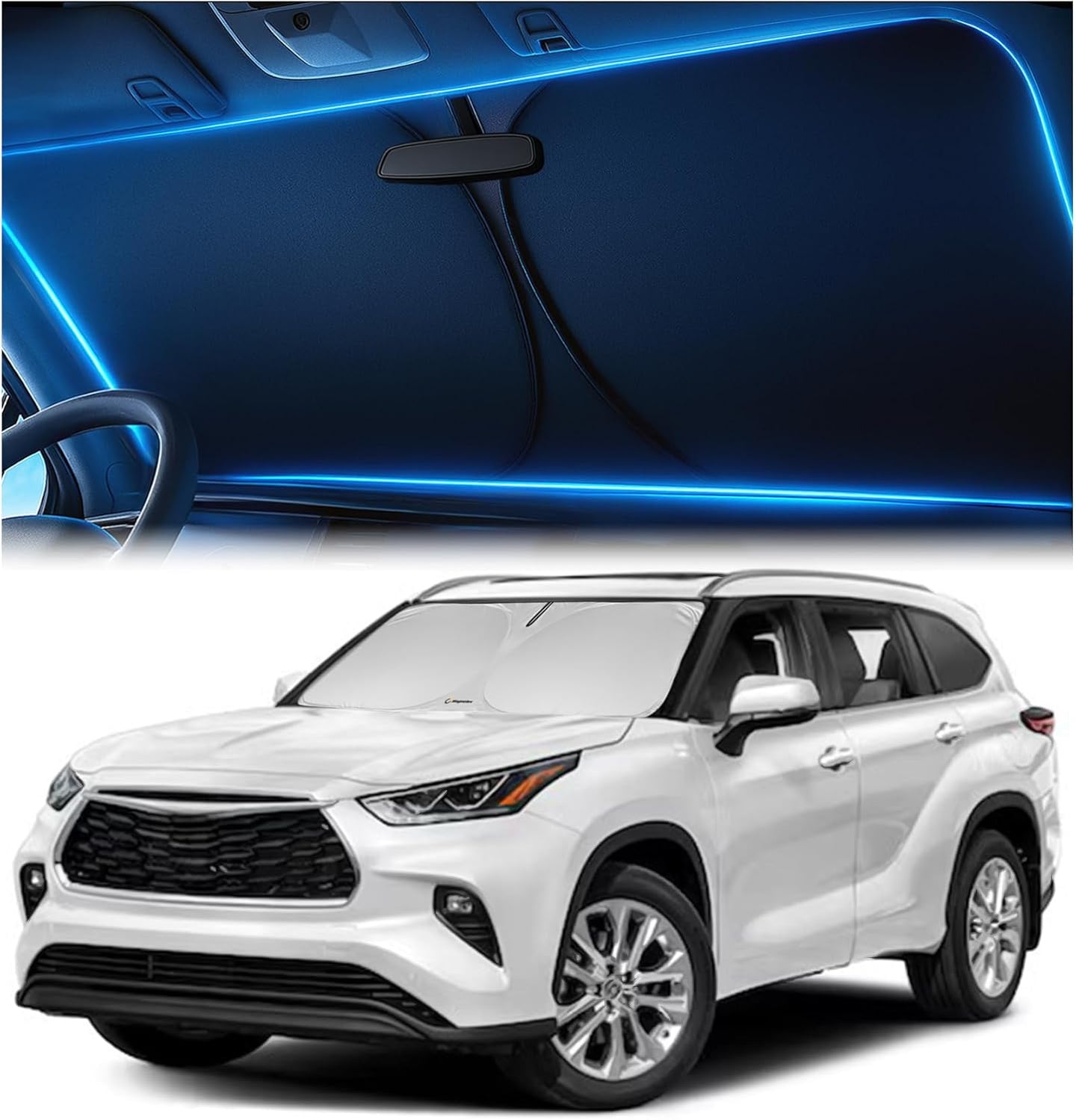 Toyota Highlander windshield sunshade providing full coverage and interior heat protection