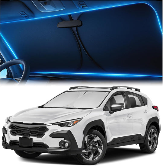 Windshield sunshade for compact SUV providing UV protection and heat insulation with a precise custom fit