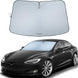 Car sunshade with Tesla Model S car on a white background
