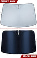 Car windshield sunshade showing front and back sides on a white background