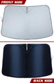 Car windshield sunshade showing front and back sides on a white background