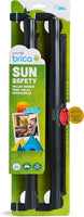 Brica sun safety roller shades packaging with green and white design