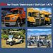 Compatibility notice showing vehicles that the product does not fit, including trucks, golf carts, and ATVs.