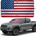 Patriotic American flag sunshade displayed on a Toyota Tacoma pickup.