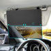 Car sun visor installed on the factory visor, showing an adjustable tinted lens that moves up, down, and side to side to reduce glare while driving.