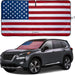 Magnelex American flag windshield sunshade displayed on a Nissan Rogue.