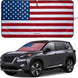 Magnelex American flag windshield sunshade displayed on a Nissan Rogue.