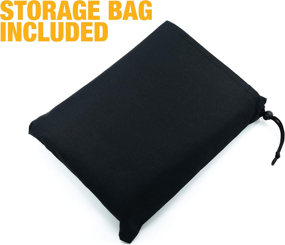 Black storage bag with text 'Storage Bag Included' in yellow on a white background