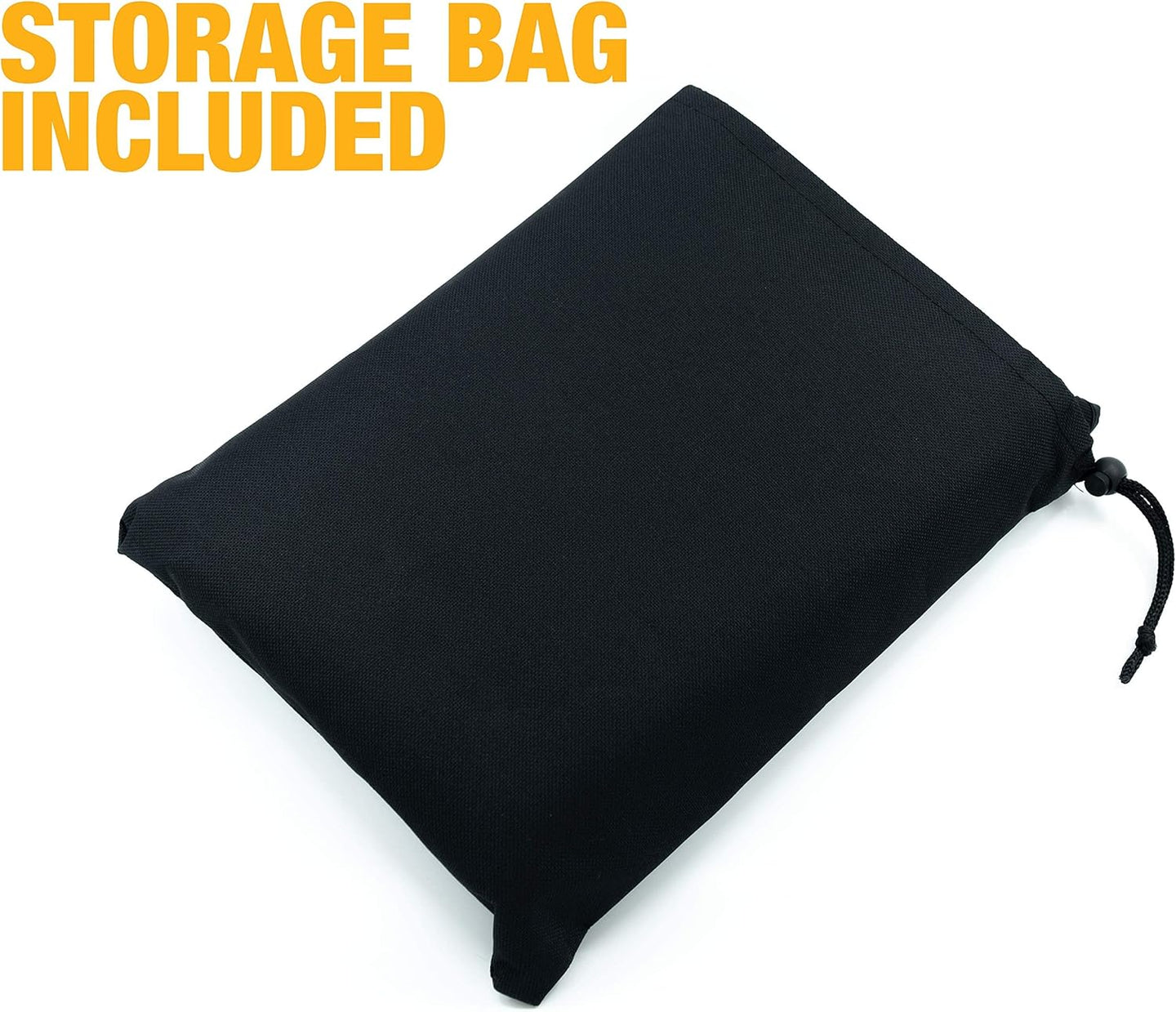 Black storage bag with text 'Storage Bag Included' in yellow on a white background
