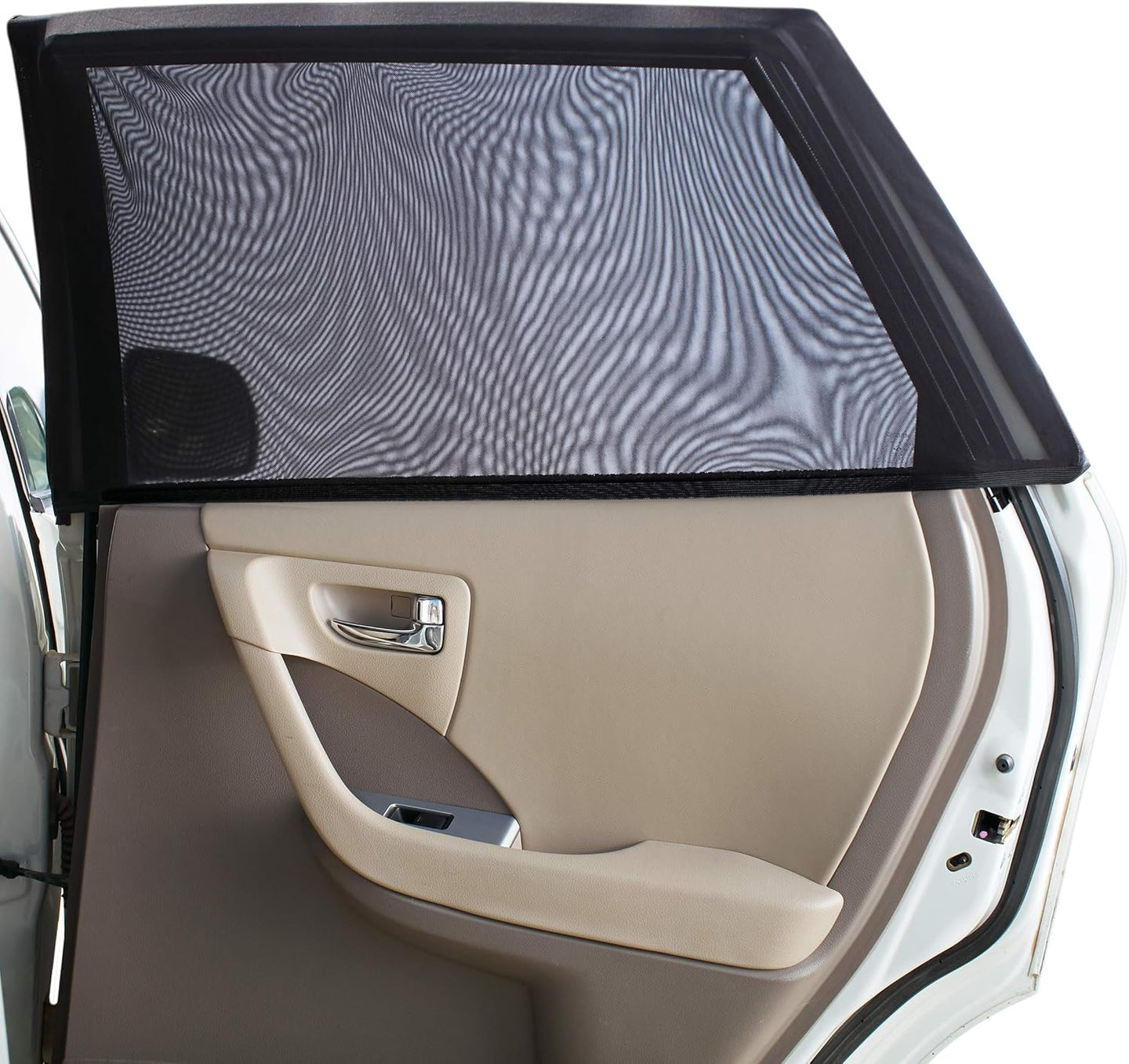 Car door with a sunshade covering the window