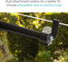 Close-up of a roller car side window sunshade showing a dual attachment system with adjustable clips and suction cups.