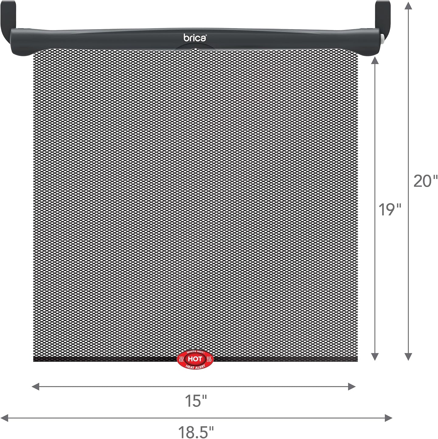 Product size diagram of a roller car side window sunshade, displaying width and height measurements.