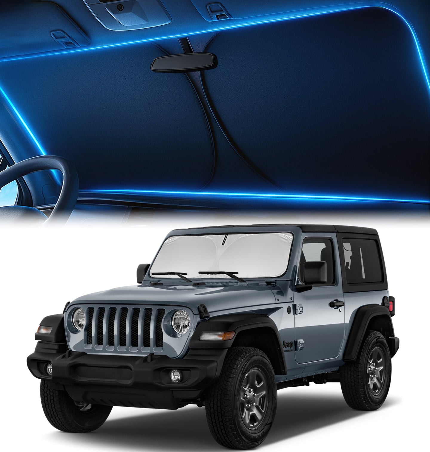 Custom-Fit Windshield Sunshade for Jeep Gladiator, Wrangler 2018-2026