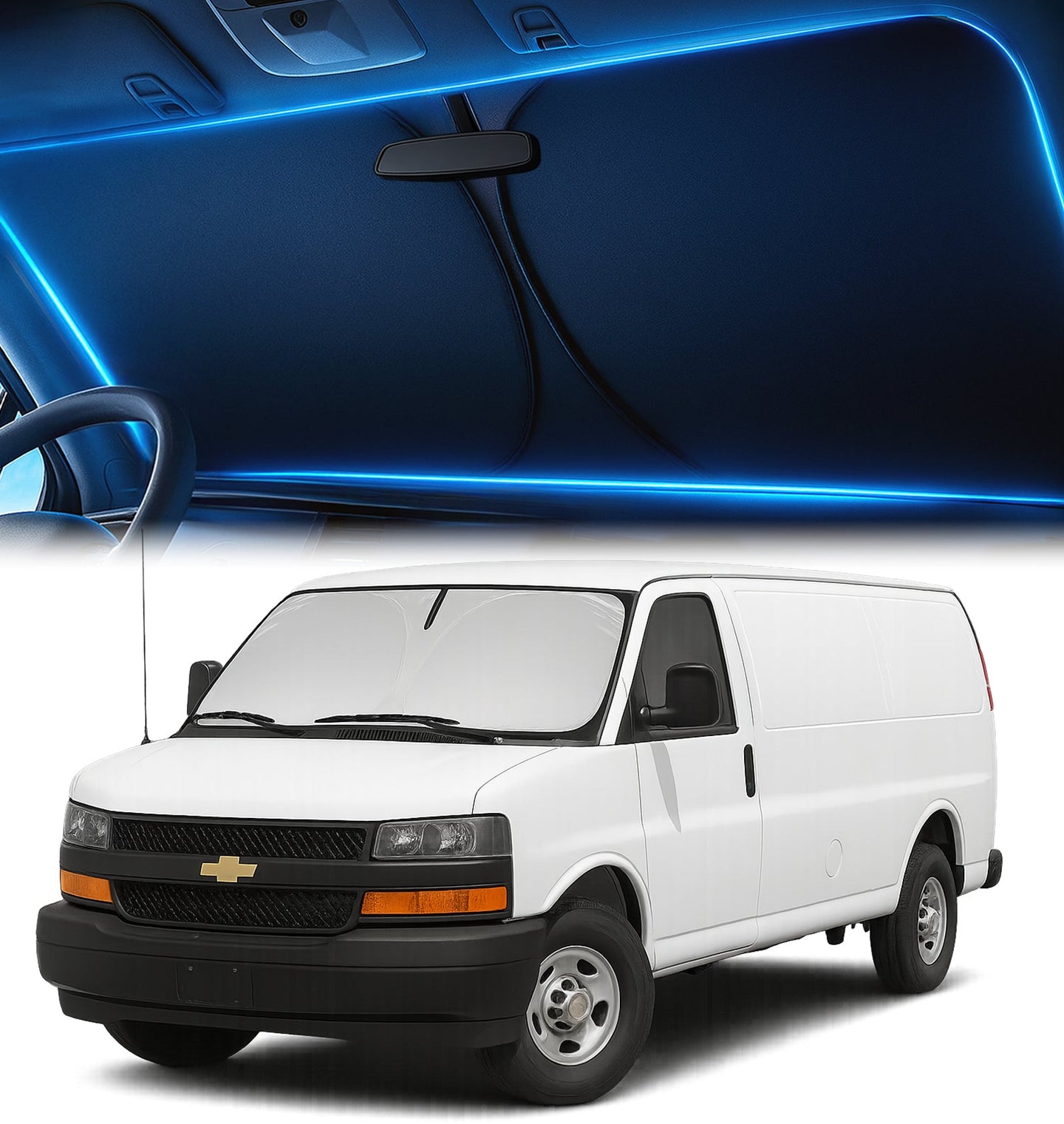 Custom-Fit Windshield Sunshade for Chevrolet Express Cargo Van 1996-2026