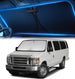 Ford Econoline van (1992–2026) equipped with a custom-fit windshield sunshade for maximum UV and heat protection.