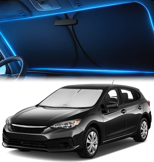 Subaru Impreza 2017–2023 with a precision-fit windshield sunshade designed for full coverage.